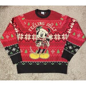 DISNEY MENS Size M Multi Color Mickey Mouse Christmas Light Up‎ Sweater Knit